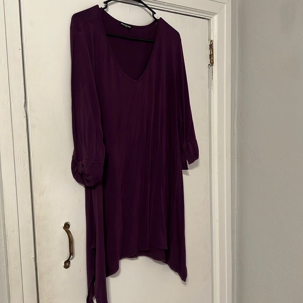 Purple v-neck, shark bite hem tunic.